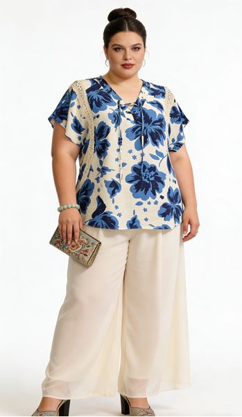 Picture of LOOSE VISCOSE BLOUSE LACE UP COLLAR, PERFECT FOR SUMMER
